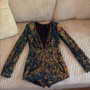 Sequin Multicolor Long Sleeve Romper